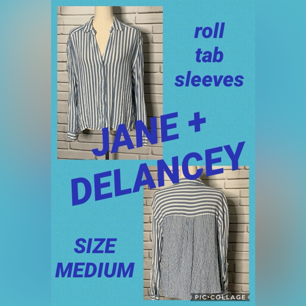 3/$10 Jane and Delancey Blue and White Striped Button Down Shirt